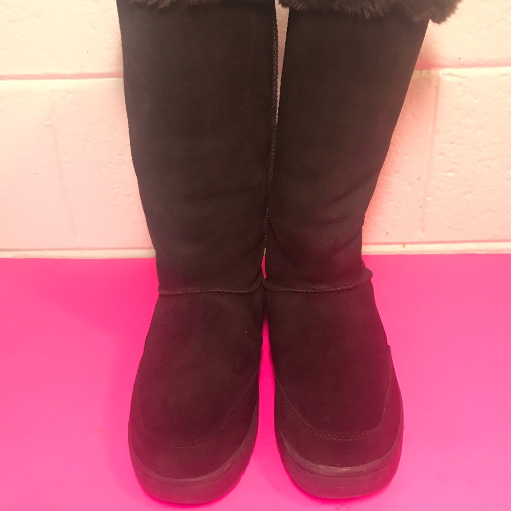 Suede Fur Lined Flat Boots sz 9